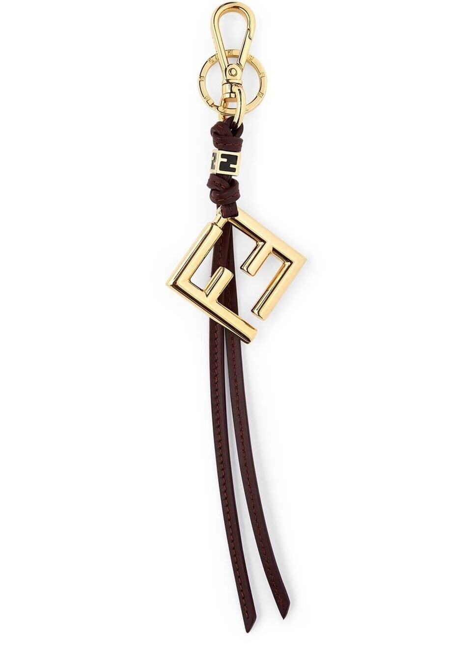 FENDI FF Diamonds Bag Charm Keychain Burgundy Leather Gold Logo NWT Italy
